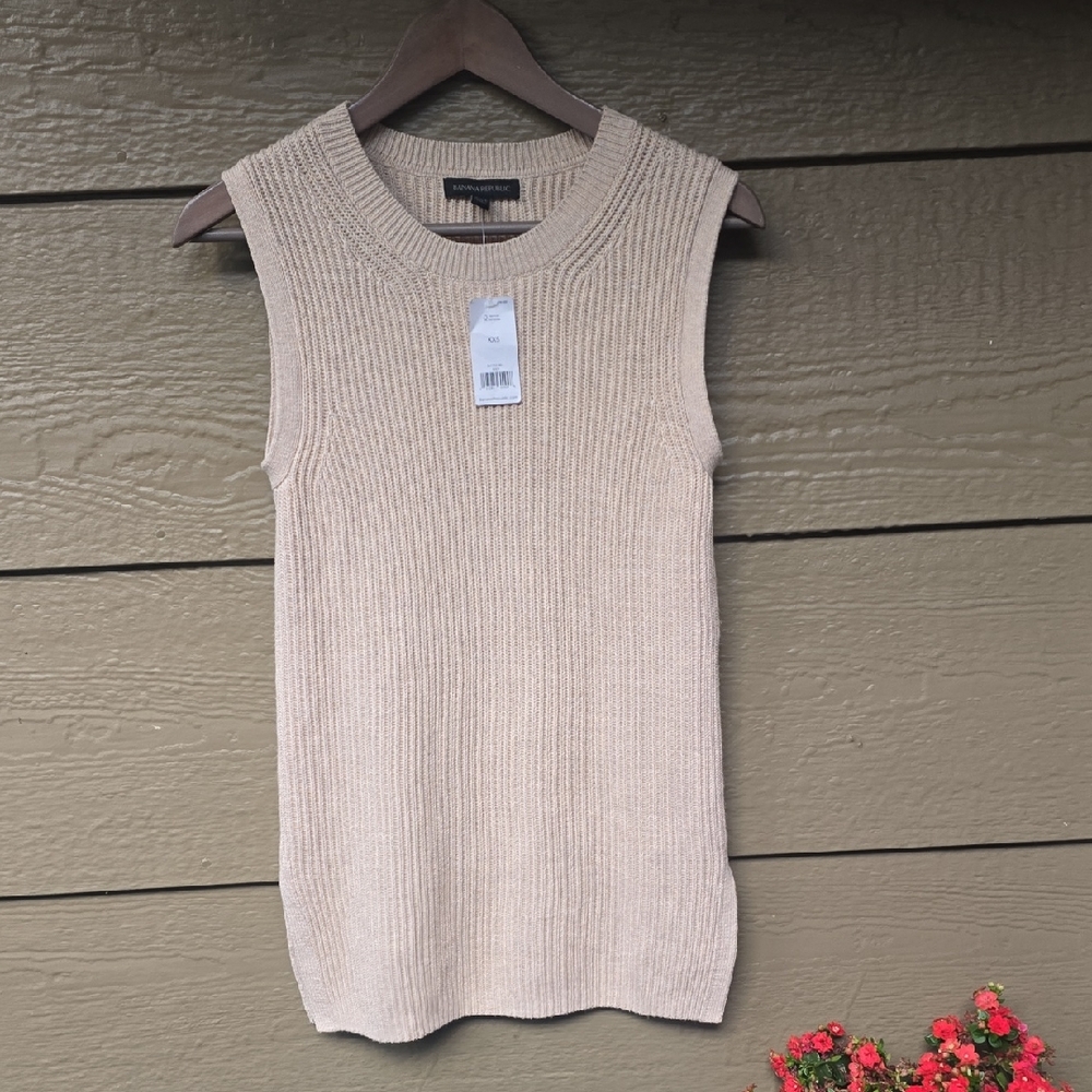 Banana Republic Sleeveless ribbed knit Sweater Tunic XXS NWT natural